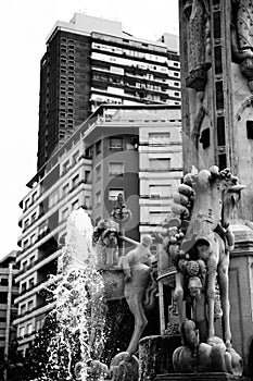 Statues of horses in the plaza and fountain of los luceros de alicante photo