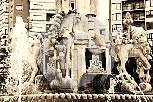 Statues of horses in the plaza and fountain of los luceros de alicante photo