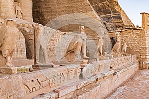 Statues of Horus falcons at the Great Temple of Ramesses II