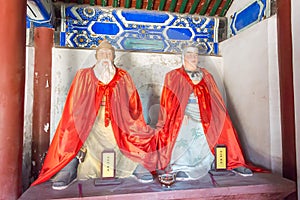 Statues of Huang Zhong and Zhao Yun at Sanyi Temple. a famous historic site in Zhuozhou, Hebei, China.
