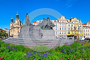 Statues of Jan Hus. The Old Town Square in Prague