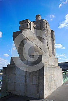 Statues of the right bank of the Boieledieu bridge in Rouen in Seine-Maritime