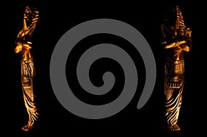 Statues of king egyptian pharaoh gods dead religion symbol isolated on black background