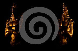 Statues of king egyptian pharaoh gods dead religion symbol isolated on black background with place your text history, pharaoh, photo