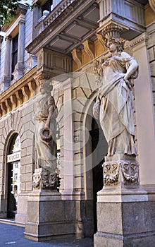 Statues in the main frontage of a building in the city of Budapest