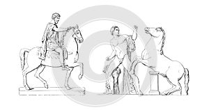 Statues of Marcus Aurelius and Horse Tamer | Antique Art Illustrations photo