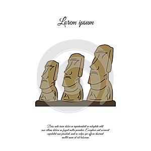 Statues of Moai on Easter Island color vector icon, sign