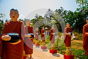 Statues of monks at the temple. Siemreap,Cambodia.