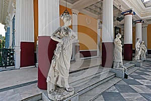 Statues of muses on balcony of Achilleion in Gastouri, Corfu, Greece photo