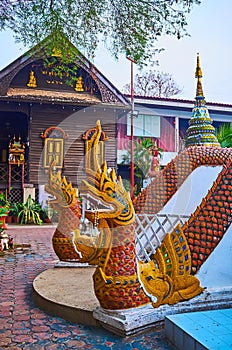 The statues of Naga serpents and Makara crocodiles, Wat Ket Karam, Chiang Mai, Thailand