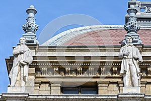 Statues at the Opera House in Budapest. Hungary. Sixteen statues of the great composers of the world. The Budapest Opera is one of