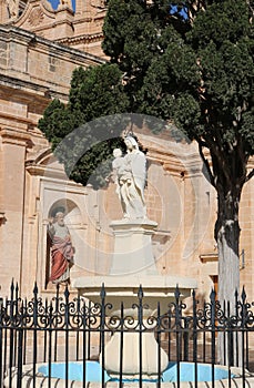 Statues outside Parish Church Mellieha in Malta