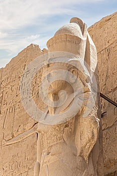 The statues of Pharaoh Ramses III guarding the precinct of the temple of Karnak, Luxor, Egypt