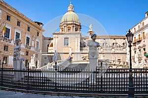 Statues and Praetorian Fountain in Palermo