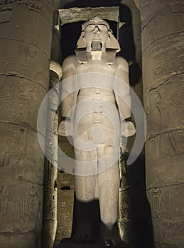 Statues of Ramses II at Luxor Temple at night