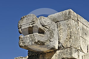 Statues representing the head of the mayan dragon that gave birth to the world