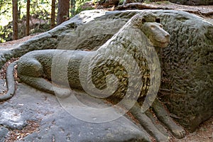 Statues  in the rock,  Kopic estate from 18th Cent., Bohemian Paradise region, Czech republic