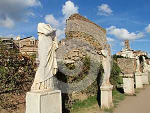 Statues in Roman Forum ruins in Rome