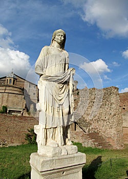 Statues in Roman Forum ruins in Rome