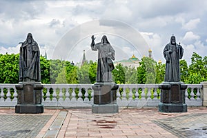 Statues of Russian patriarchs at Christ the Savior cathedral, Moscow, Russia
