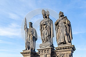 Statues of Saints Norbert, Wenceslaus and Sigismund in Prague photo