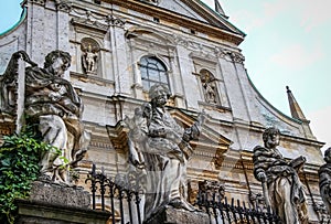 Statues of the saints outside the Saints Peter and Paul Church, Krakow, Poland