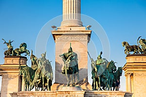 Statues of the Seven chieftains of the Magyars at the famous Heroes Square