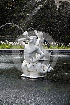 Statues Spouting Water in Forsyth Park Fountain