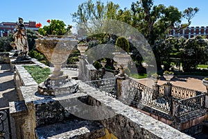 Statues and staircase in the garden of the MarquÃªs de Pombal Palace - Oeiras, Portugal