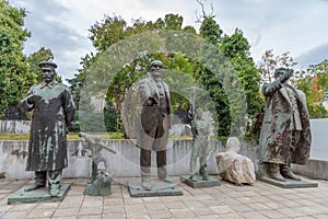 Statues of Stalin, Lenin and Hoxha in Tirana, Albania