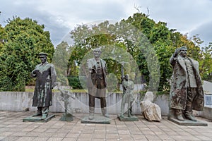 Statues of Stalin, Lenin and Hoxha in Tirana, Albania