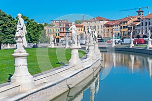 Statues surrounding Prato della Valle in Italian town Padua