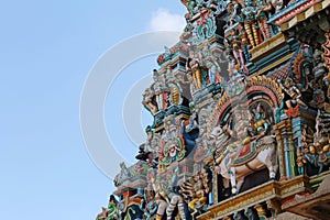Statues at the tower of Madurai Meenakshi Amman Temple