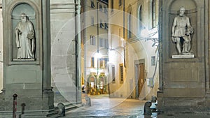 Statues at Uffizi Gallery timelapse. It is prominent art museum located adjacent to Piazza della Signoria