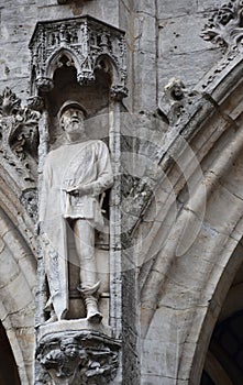 Statues on the walls of City Hall in Brussels