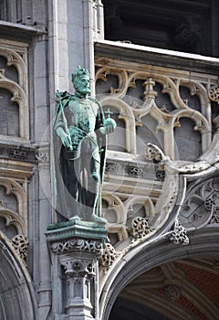 Statues on the walls of City Hall in Brussels