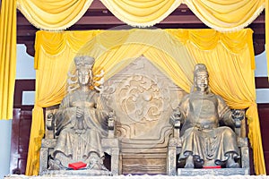 Statues of Wu Zetian and Emperor Gaozong at Huangze Temple. a famous historic site in Guangyuan, Sichuan, China.