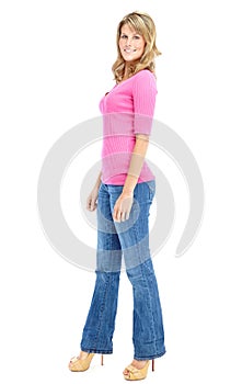 Statuesque young woman. Full length of a statuesque young woman isolated on a white background.