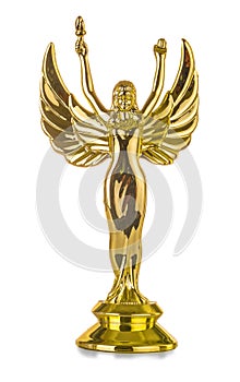 Statuette of an award-winning angel on a white background