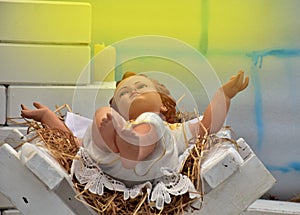 Statuettes of baby Jesus,The birthday of Jesus is a statuette of Maria with Joseph and newborn Jesus on the hay, A Christmas nativ