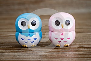 Statuettes of Blue and Pink Owls