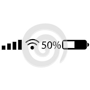 Status bar icon on white background. mobile phone system sign. flat style. wifi signal strength symbol. battery charge level logo