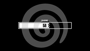 Status bar, loading. Downloading, progress, running bar aniamated with 1-100 percent on a black background.