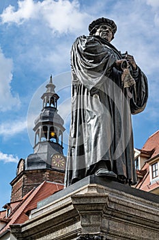 Statute of Martin Luther in Market Square of Lutherstadt Eisleben photo