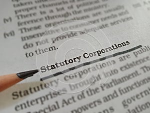 statutory corporations words displaying on book article underlined text pattern