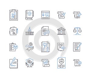 Statutory law line icons collection. Legal, Enactment, Legislation, Acts, Ordinances, Code, Jurisdiction vector and photo