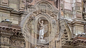 Staue on The Basilica Cathedral of Lima is a Roman Catholic cathedral located in the Plaza Mayor timelapse hyperlapse in