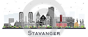 Stavanger Norway city skyline with color buildings isolated on white. Vector illustration. Stavanger cityscape with landmarks.