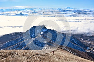 Climbing to the Beshtau Mount in winter