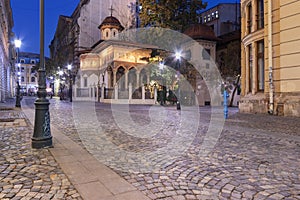 Stavropoleos Monastery in Bucharest at dusk